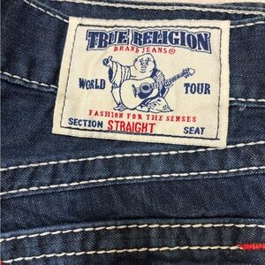 True Religion Men's Straight Jeans - Indigo Denim with White Stitching